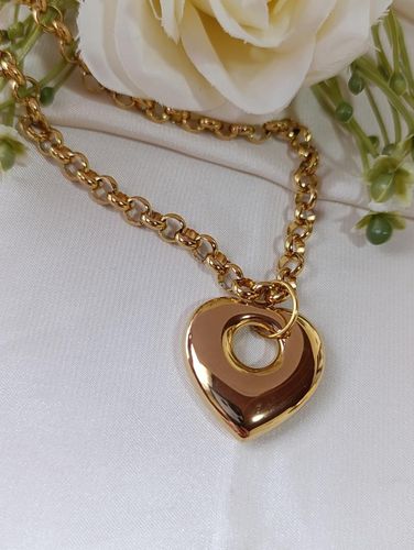 Colar dourado elo portugues ping. coração