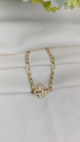 Pulseira ouro elos alongado trevo plissado