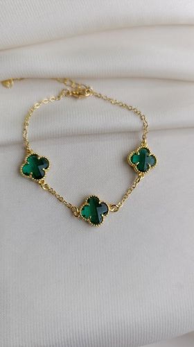 Pulseira ouro 3 trevos verdes