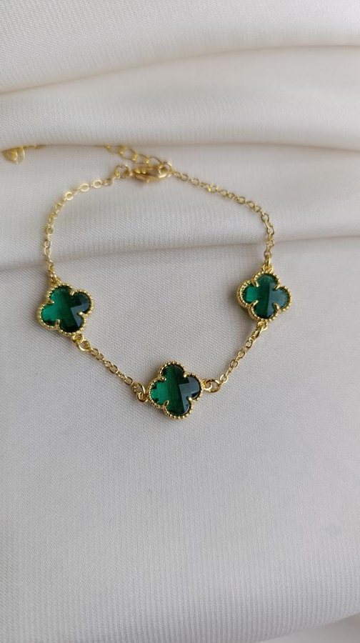Pulseira ouro 3 trevos verdes