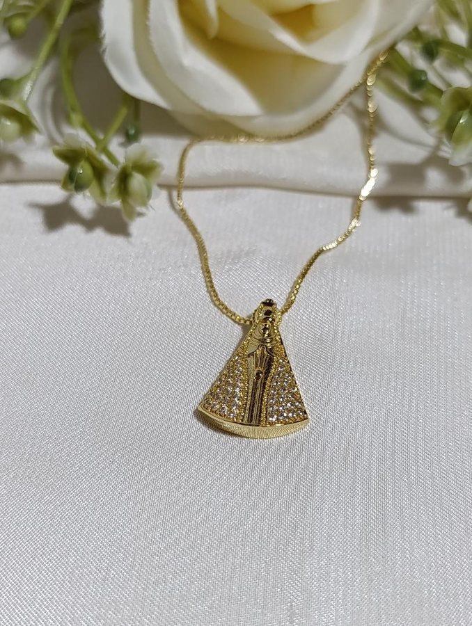 Colar OURO SANTA CRAVEJADA CRISTAL