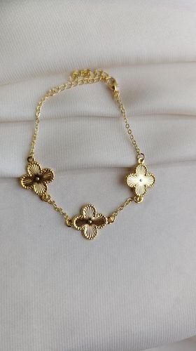 Pulseira ouro 3 trevo plissado