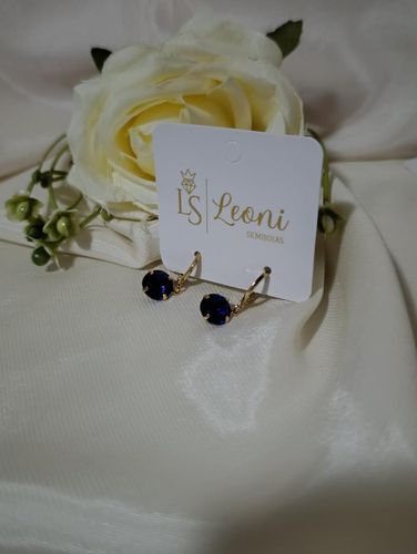 Brinco ouro argolinha azul M