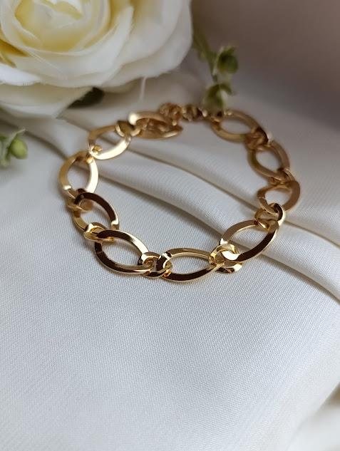 Pulseira ouro chapas grandes vazadas