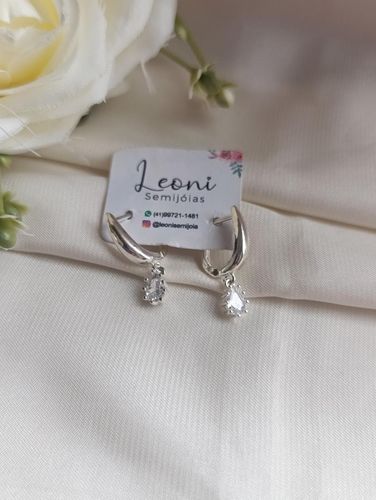 Brinco prata argolinha ping. gota cristal