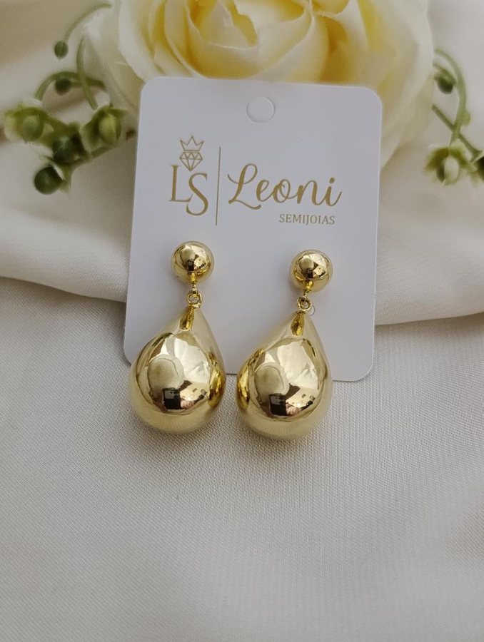 Brinco ouro esfera e gota