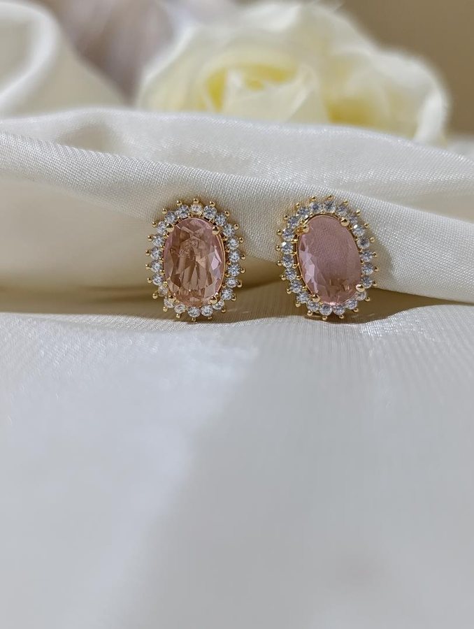 Brinco ouro pressão rosa