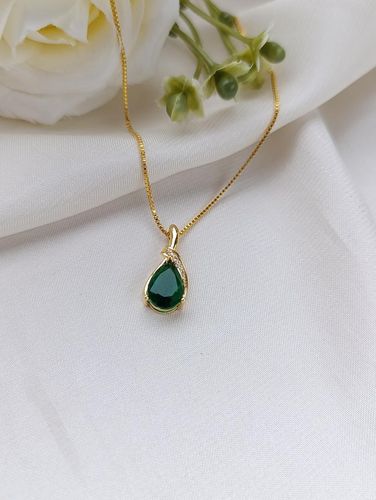 Colar ouro gota verde e zirconia