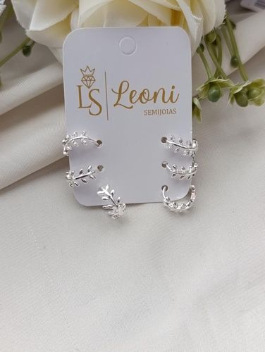 Brinco prata trio ramos com zirconia