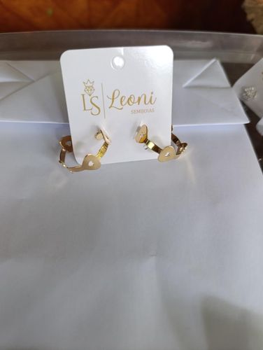 Brinco ouro argola corações m