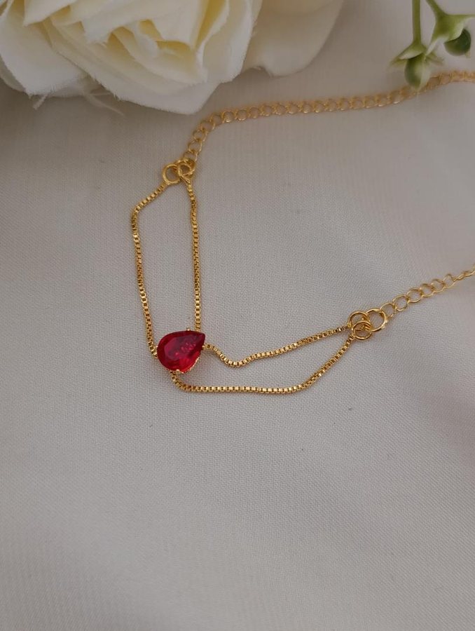 Pulseira ouro gota vermelha